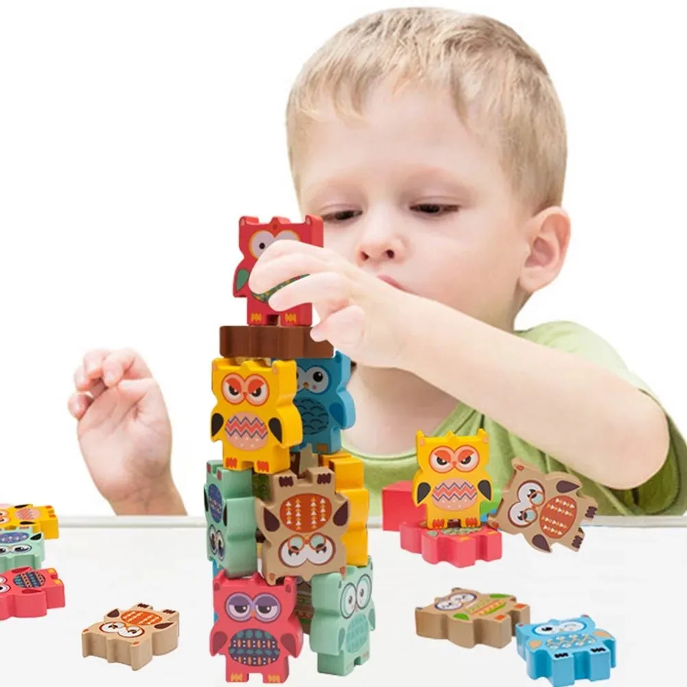 Wooden Owl Balance Stacking Game